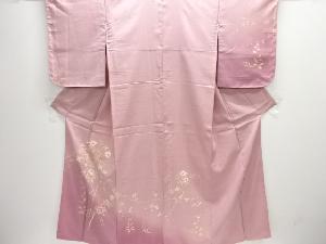 未使用品　枝花模様刺繍手織り節紬一ツ紋訪問着